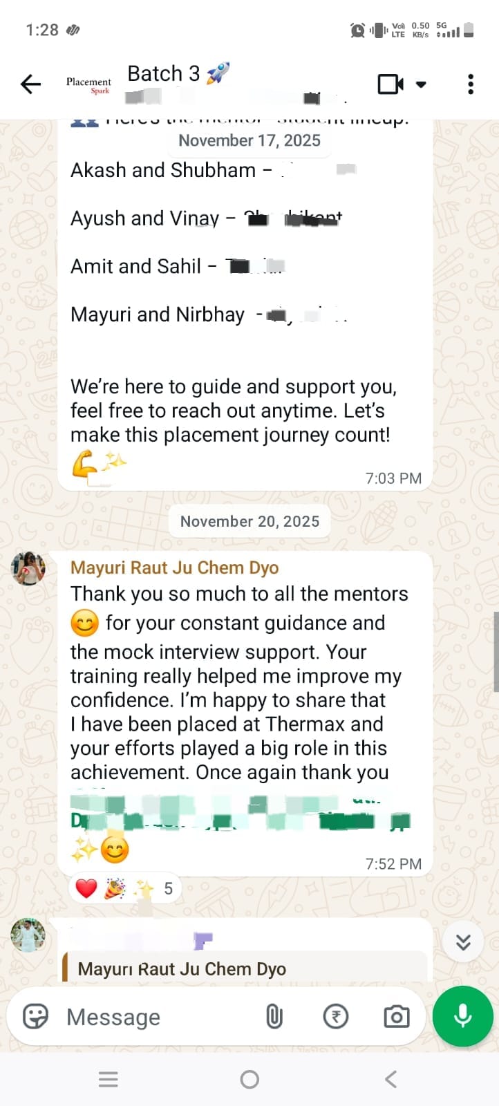 Student placement feedback 2